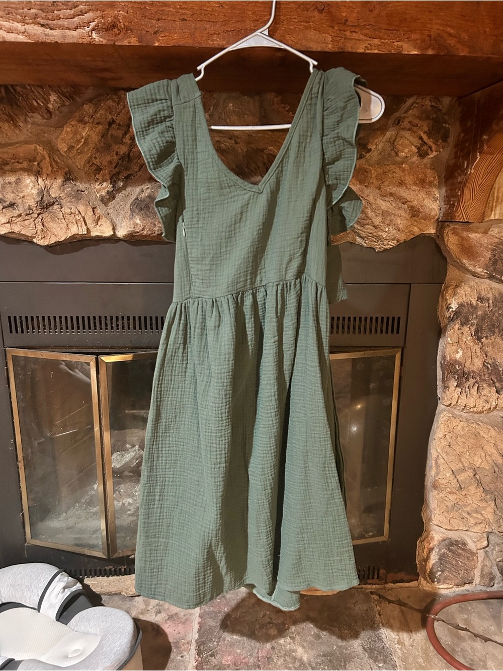 Nursing pocket -Sage Green Ruffled Sleeve Midi Dress